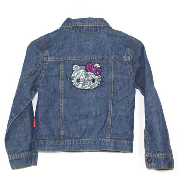 Hello Kitty Girls Denim Jean Jacket with Rhinestone Kitty on Back Size 4T - Picture 2 of 7